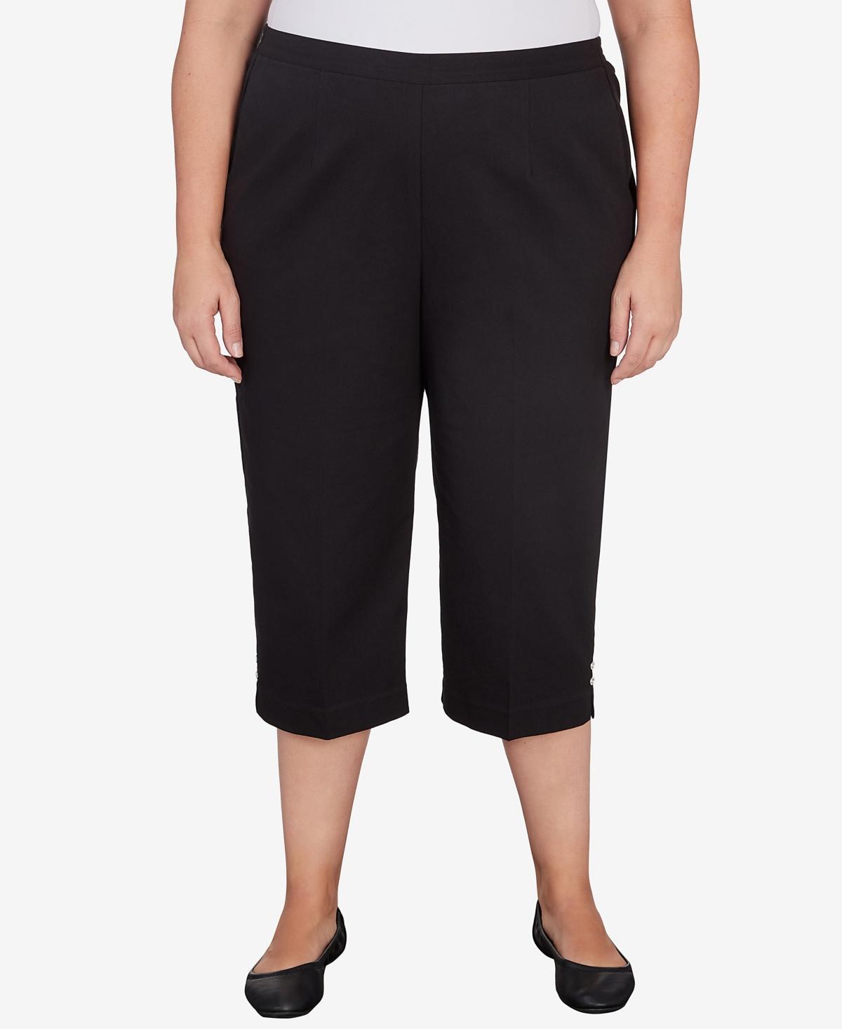 Alfred Dunner Plus Size Classic Neutrals Pull On Button Hem Twill Capri Pants Product Image