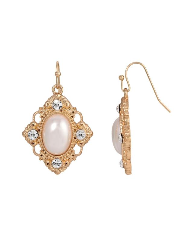 1928 Gold Tone Faux Crystal Earrings, Womens, White Product Image