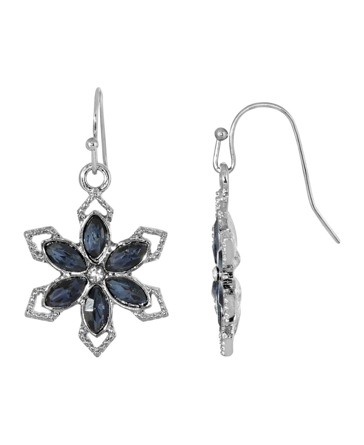 1928 Silver Tone Simulated Blue Crystal Flower Earrings, Womens Product Image