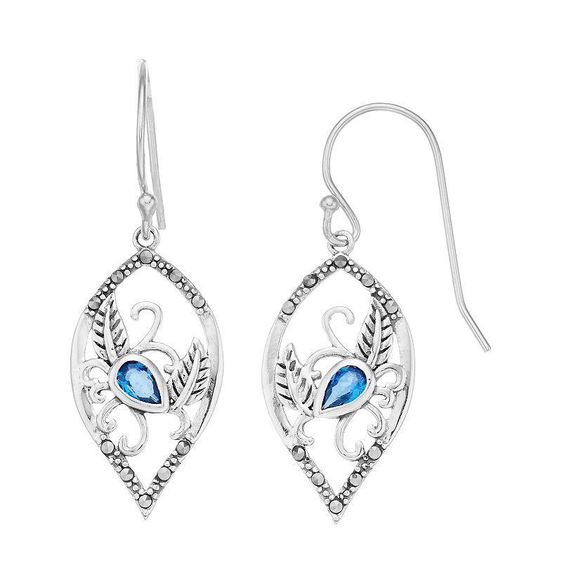 Tori Hill Sterling Silver Marcasaite & Blue Glass Drop Earrings, Womens Product Image