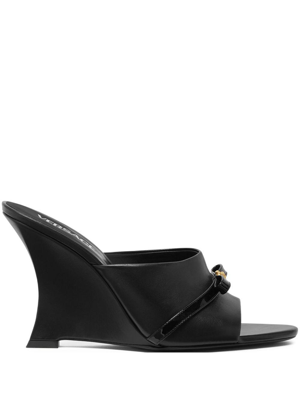 VERSACE Gianni Ribbon Black Leather Sandals Product Image