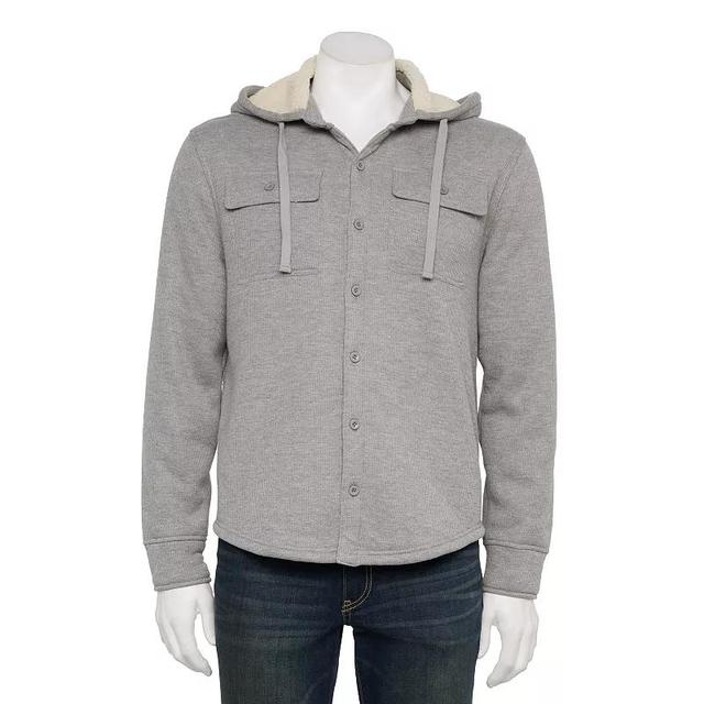 Mens Hollywood Button Front Sherpa Waffle Hoodie Gray Grey Product Image