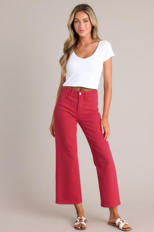 Into The Clouds Red Cropped Wide Leg Jeans Product Image