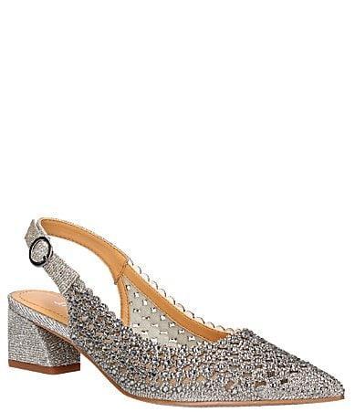 J. Renee Pranil Glitter Fabric Rhinestone Block Heel Sling Pumps Product Image