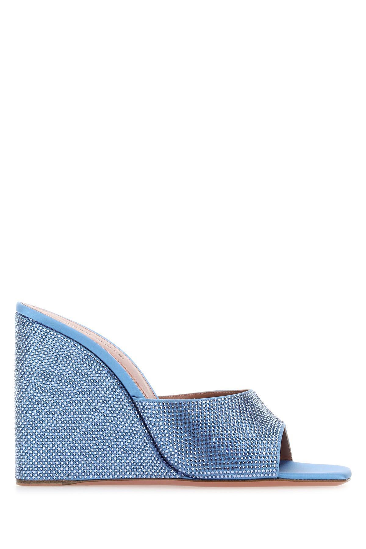 Lupita 95 Silk-satin Wedge Mules In Blue Product Image