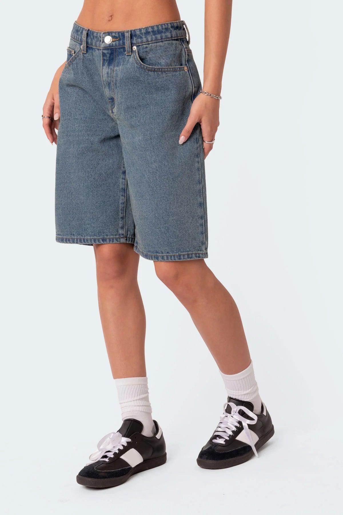 Oversized Low Rise Denim Bermuda Shorts Product Image