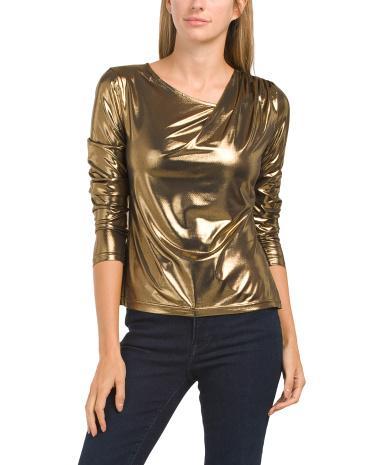 Asymmetrical Metallic Knit Top For Women Product Image