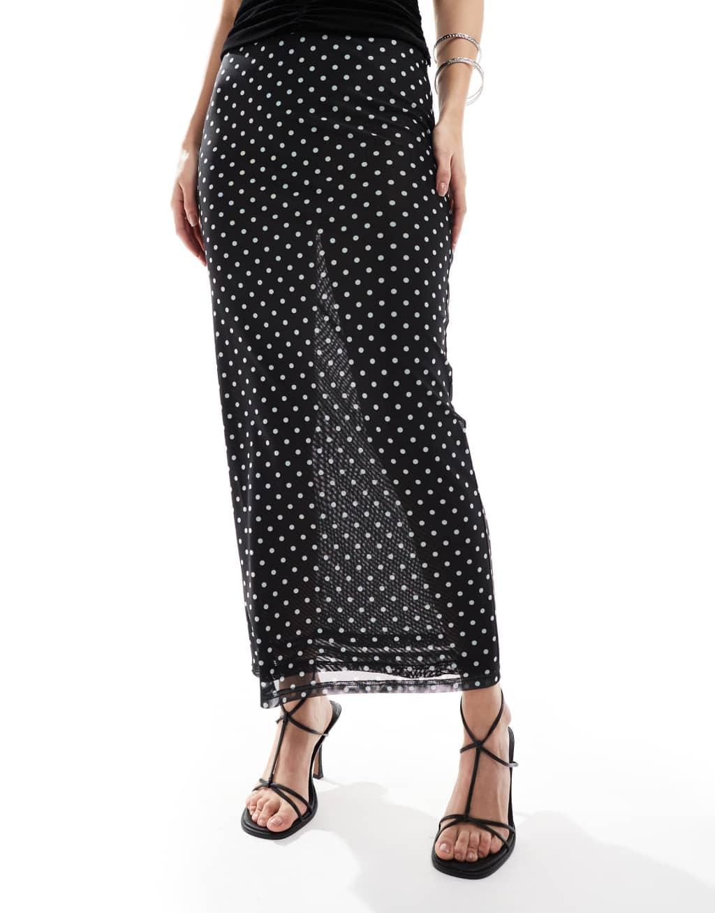 4th & Reckless fishtail maxi skirt in black polka dot Product Image