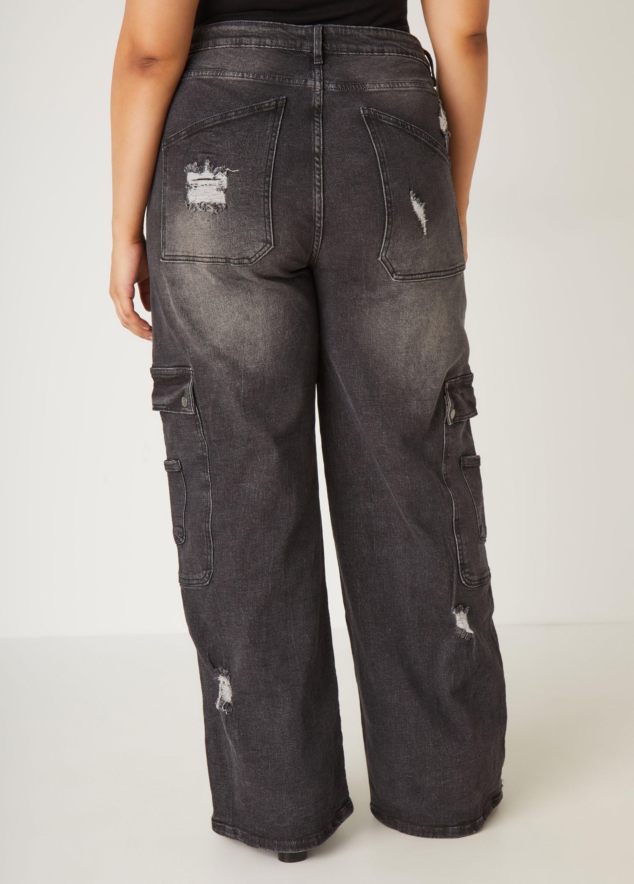 High Rise Distressed Cargo Jeans Product Image