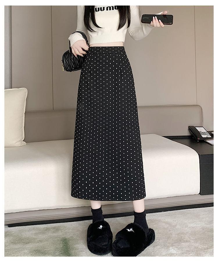 High Rise Dotted Slit Midi A-Line Skirt Product Image