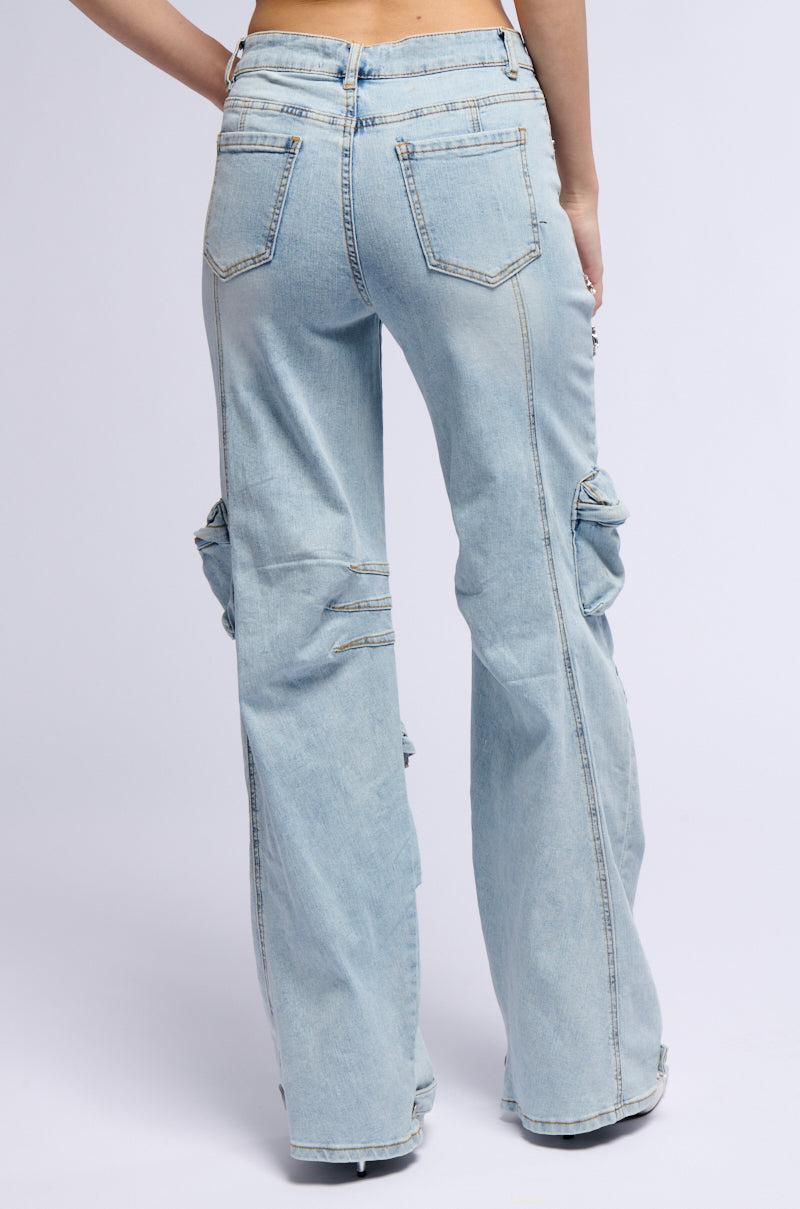 CALLING THE SHOTS CARGO DENIM WITH RHINESTONES Product Image