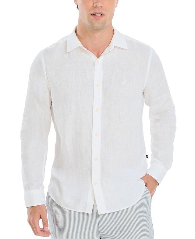 Nautica Mens Classic-Fit Long-Sleeve Button-Up Solid Linen Shirt Product Image