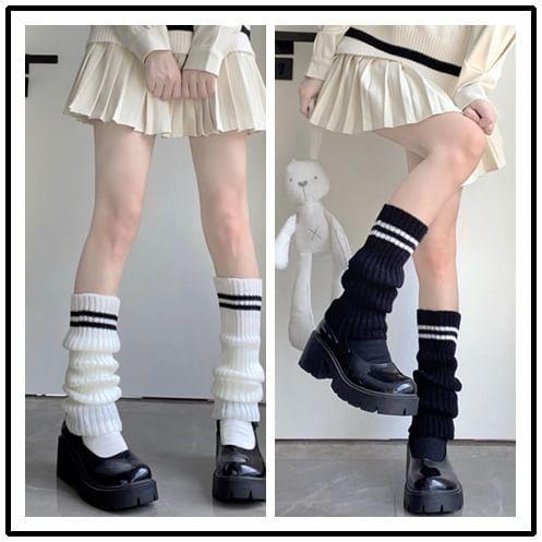 Striped Ribbed Knit Leg Warmers Product Image