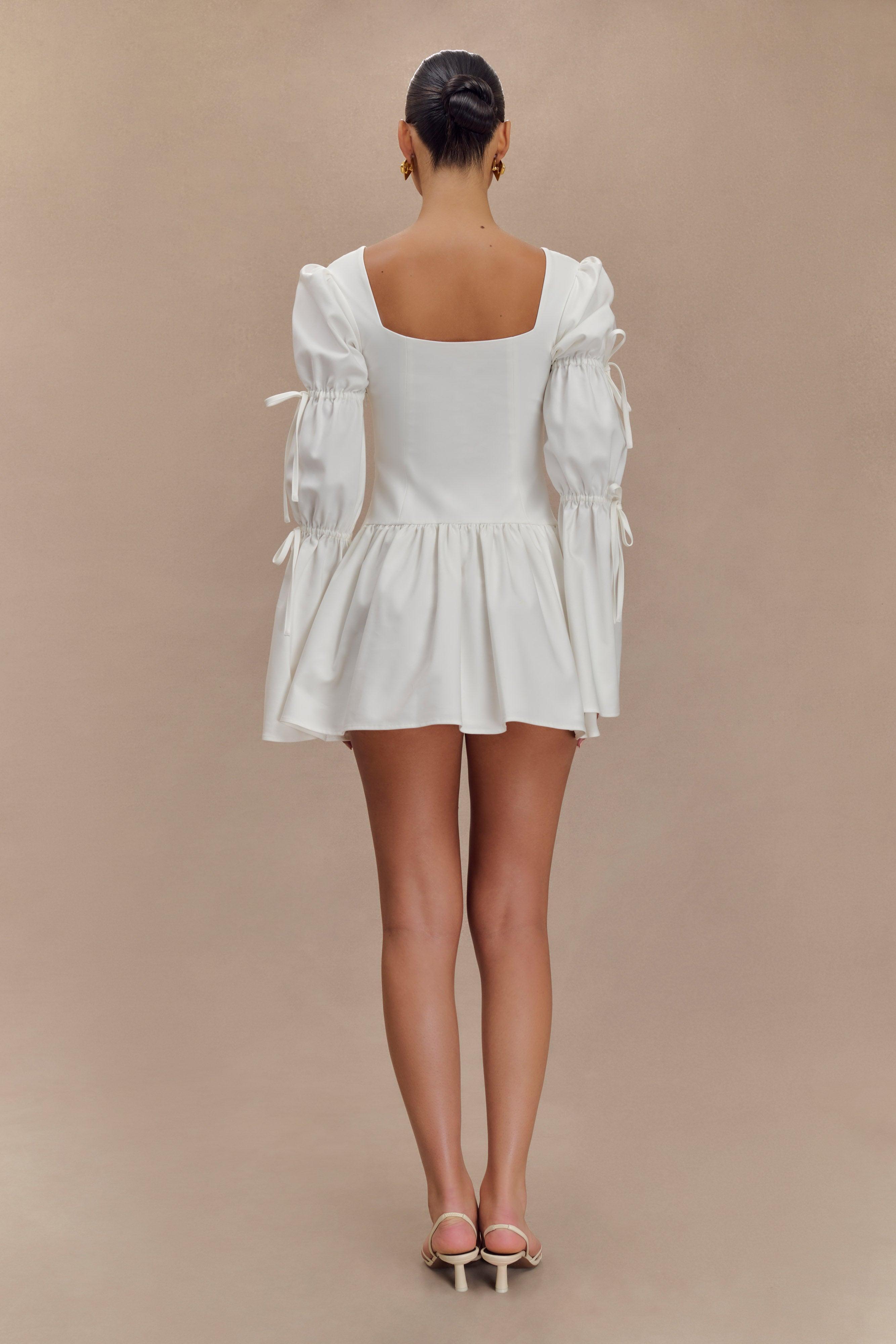 Raine Long Sleeve Cotton Mini Dress - White Product Image