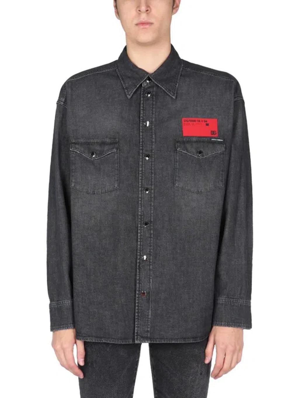 Patch Denim Shirt In Black Product Image