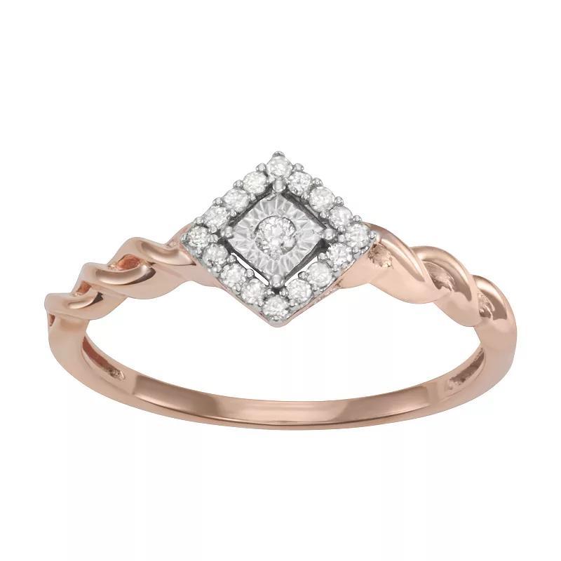 HDI 10k Rose Gold Over Silver 1/10 Carat T.W. Diamond Vintage Ring, Womens Pink Product Image