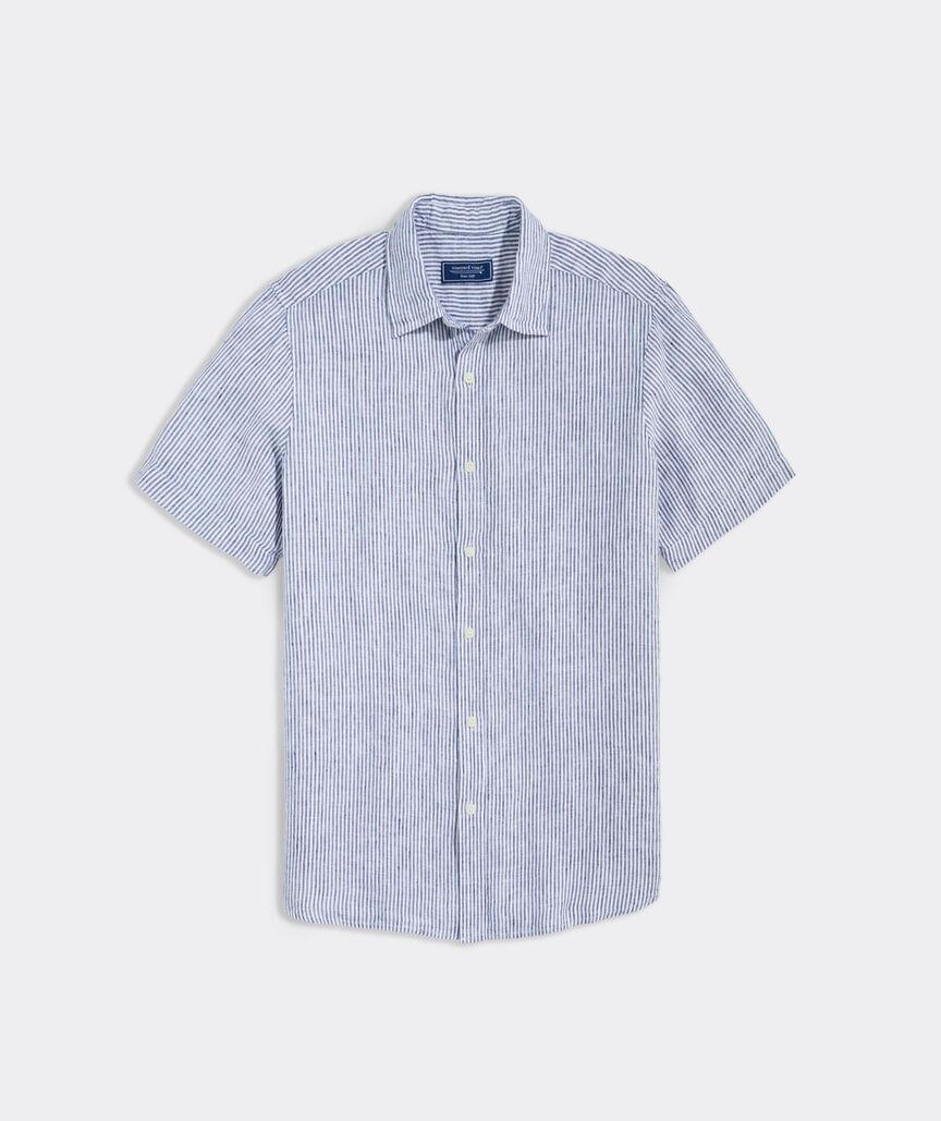 Linen Short-Sleeve Stripe Shirt Product Image