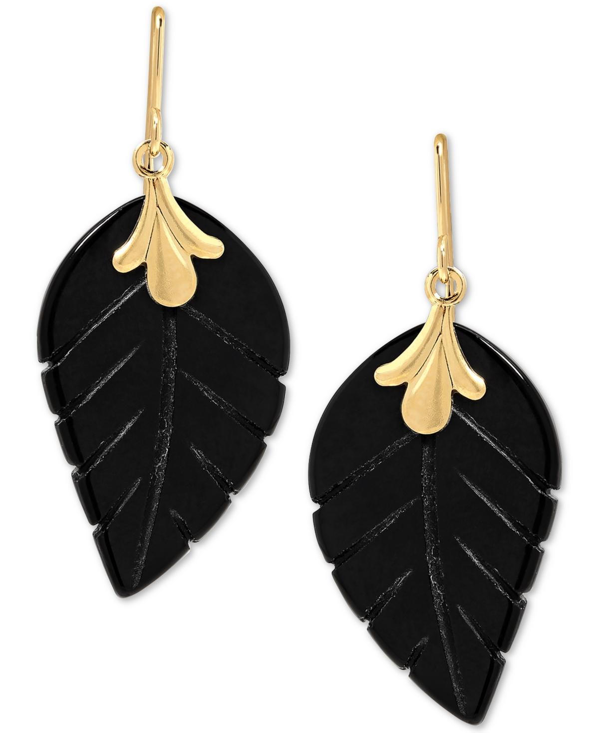 10k Gold Jadeite Jade Leaf Earrings, Womens Product Image