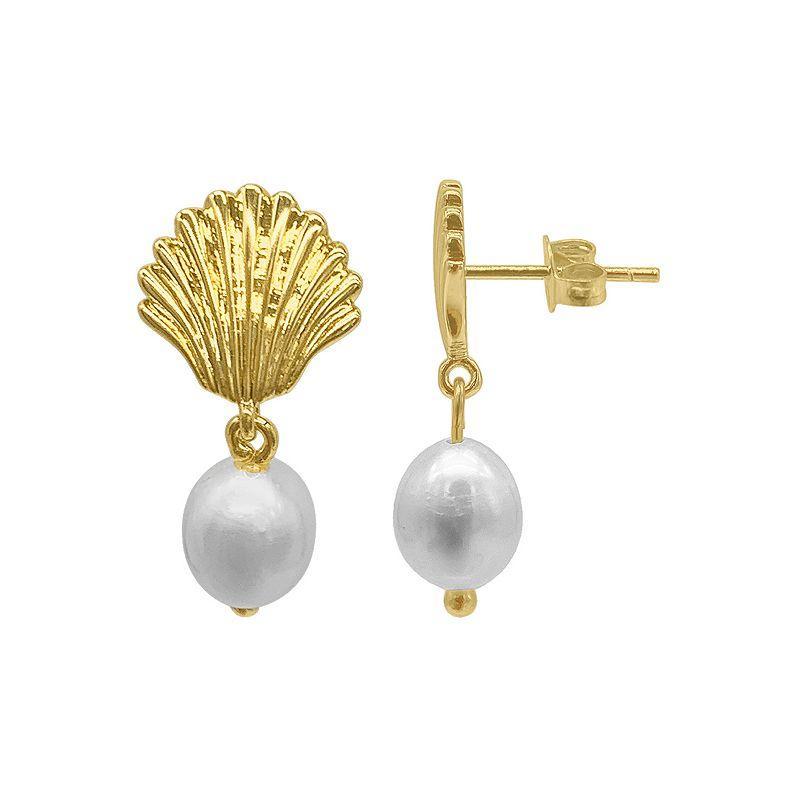 Adornia 14k Gold Plated Simulated Pearl Seashell Drop Earrings, Womens, Yellow Product Image