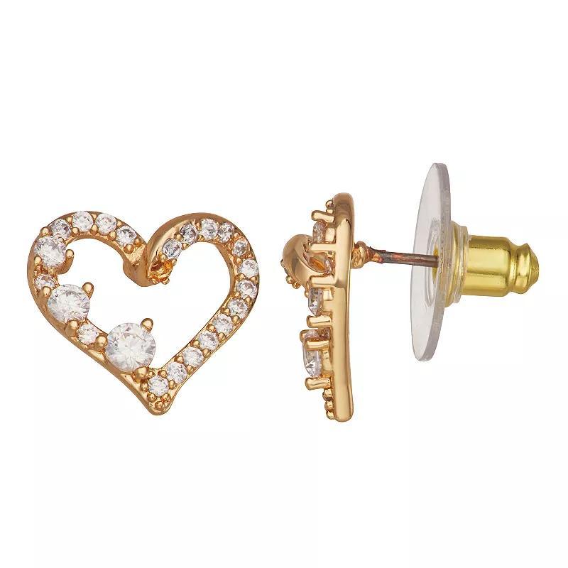 Napier Cubic Zirconia Gold Tone Heart Stud Earrings, Womens, Clear Product Image