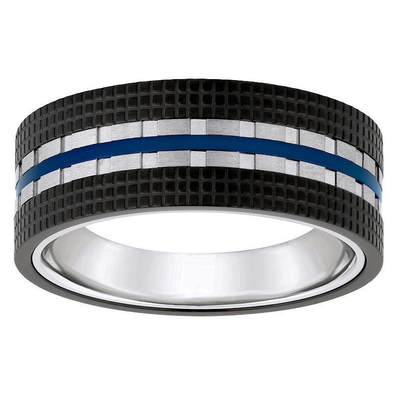 Blue & Black Ion-Plated Stainless Steel Mens Wedding Band Multicolor Product Image