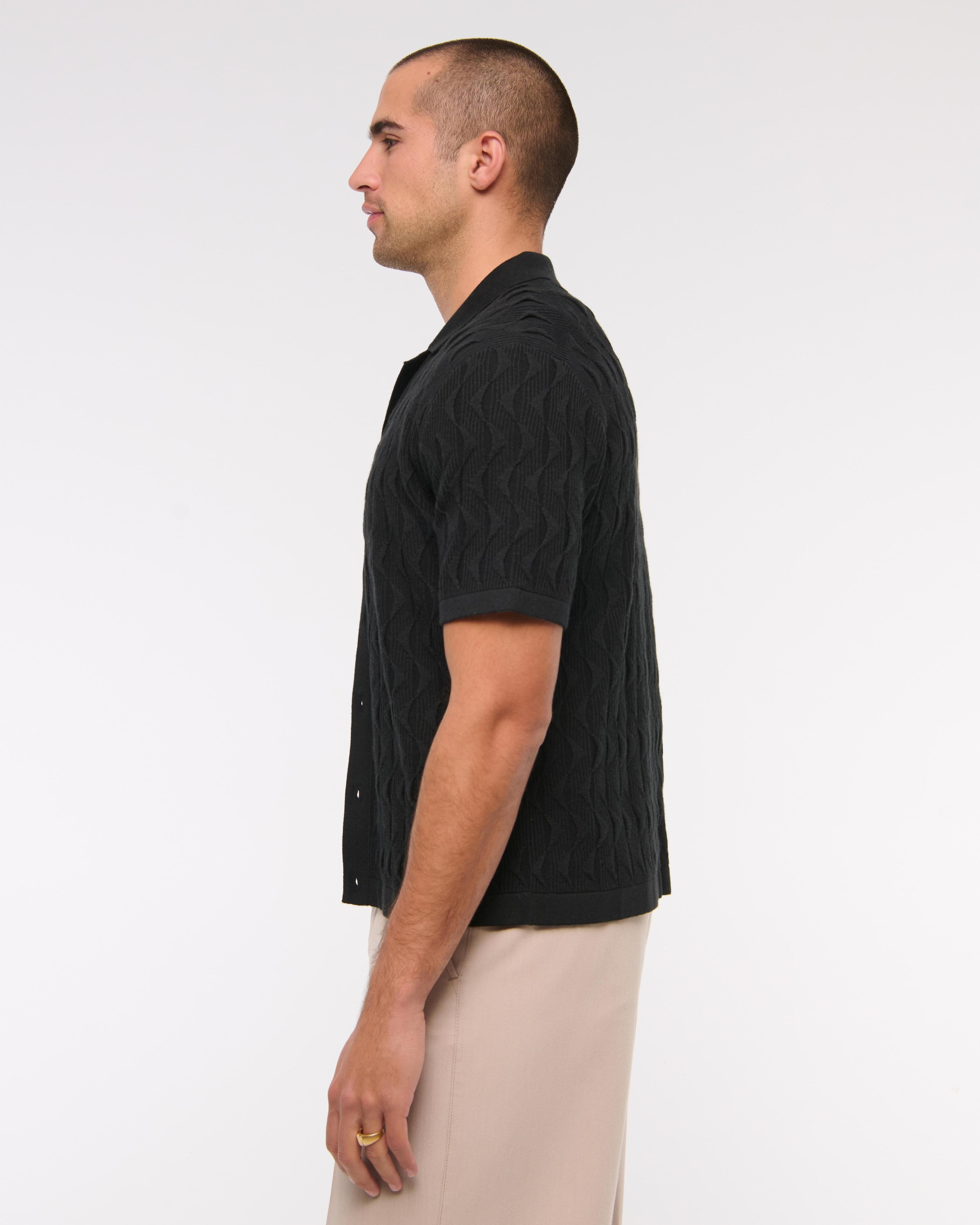 Geometric Stitch Button-Through Sweater Polo Product Image