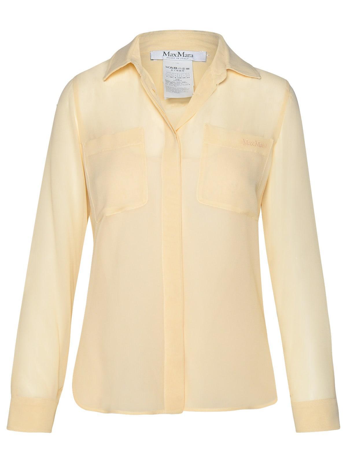 MAX MARA Blouse Silk Buttoned Cuffs Chest Pockets In Cream Product Image