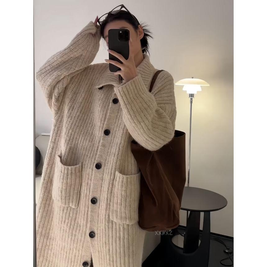 Button-Up Plain Long Cardigan product image