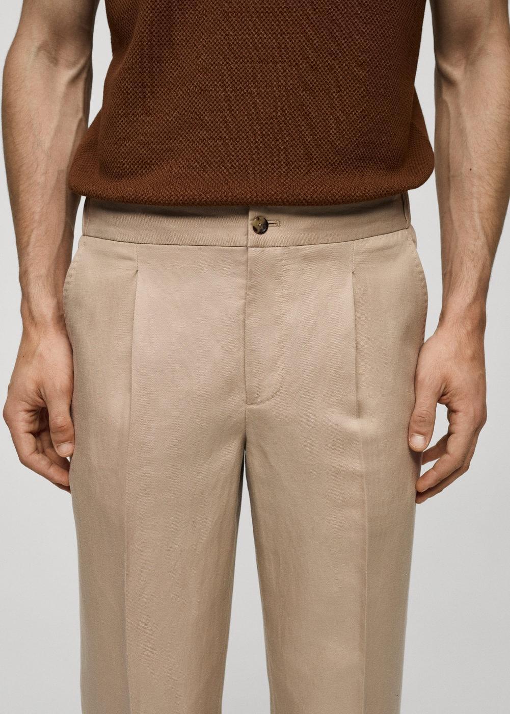 MANGO MAN - Tencel-linen pleated pants beigeMen Product Image