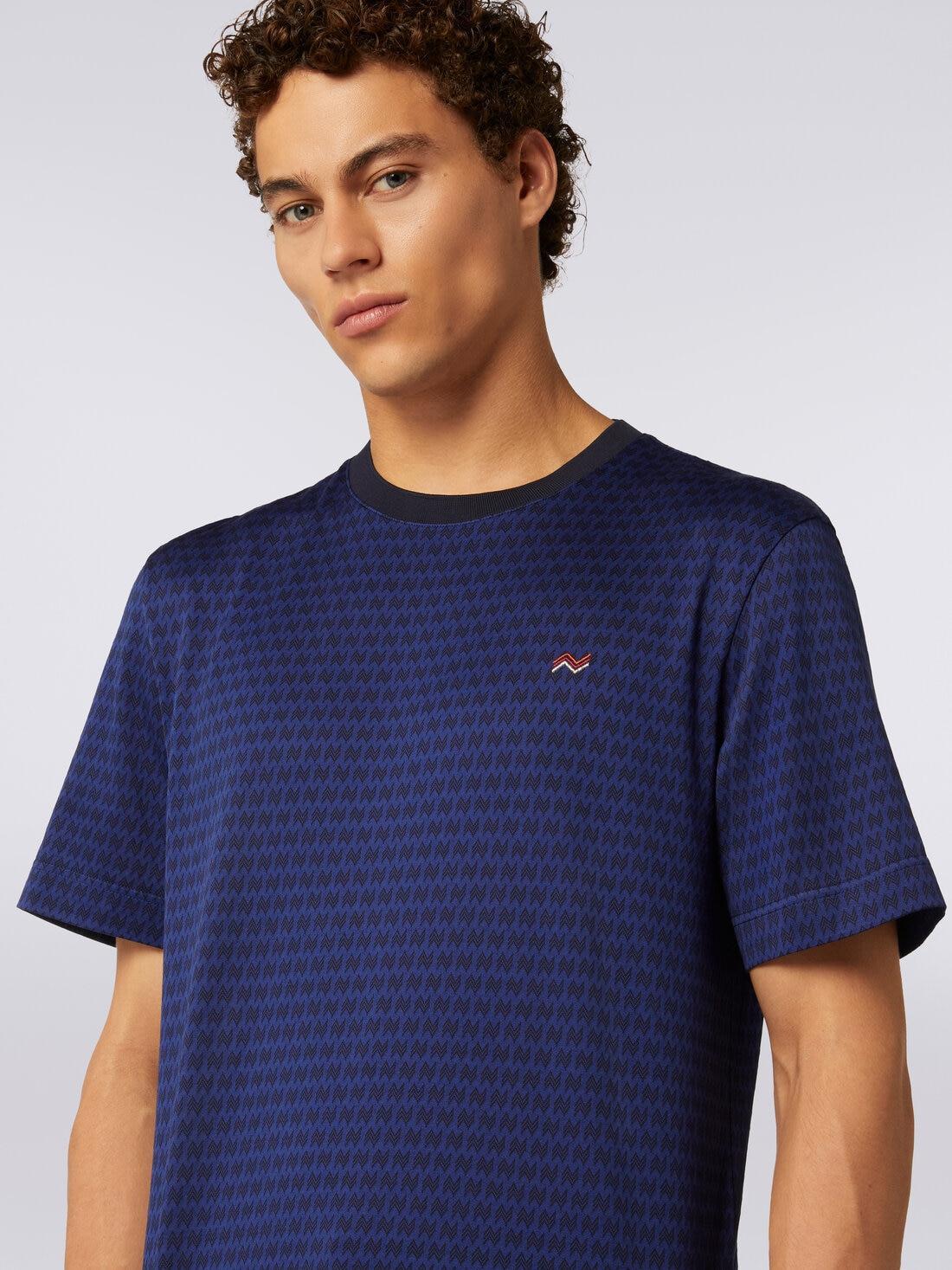 Crew-neck cotton T-shirt with embroidery Blue | Missoni Product Image