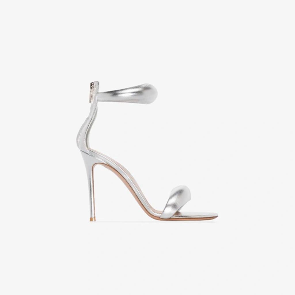 105mm Bijoux Metallic Leather Sandals In Silver Product Image