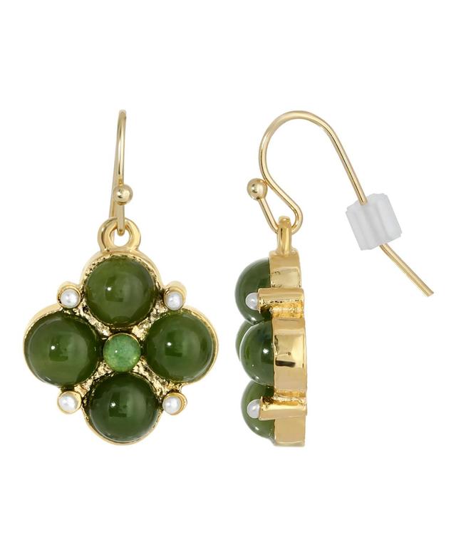 1928 Gold Tone Aventurine & Simulated Pearl Drop Earrings, Womens, Green Product Image