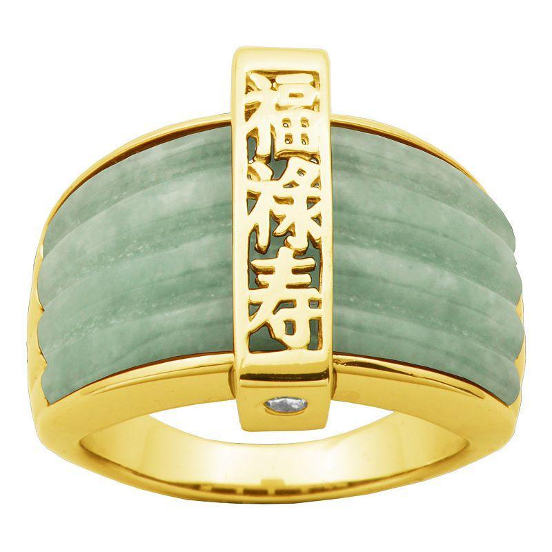 18k Gold Over Sterling Silver Green Jade & Lab-Created White Sapphire Good Fortune Ring, Womens Product Image