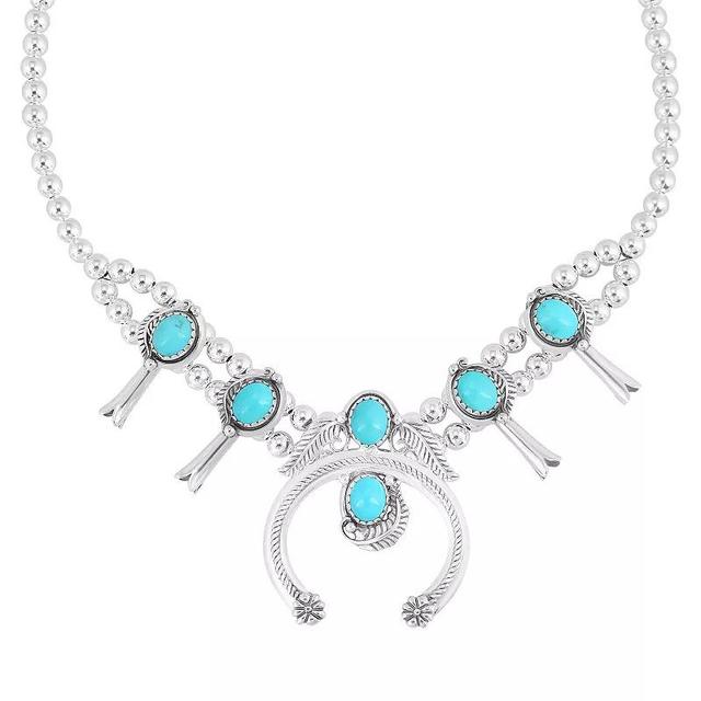 Southwest Spirit Sterling Silver and Turquoise Squash Blossom Necklace, Womens Blue Turquoise Product Image