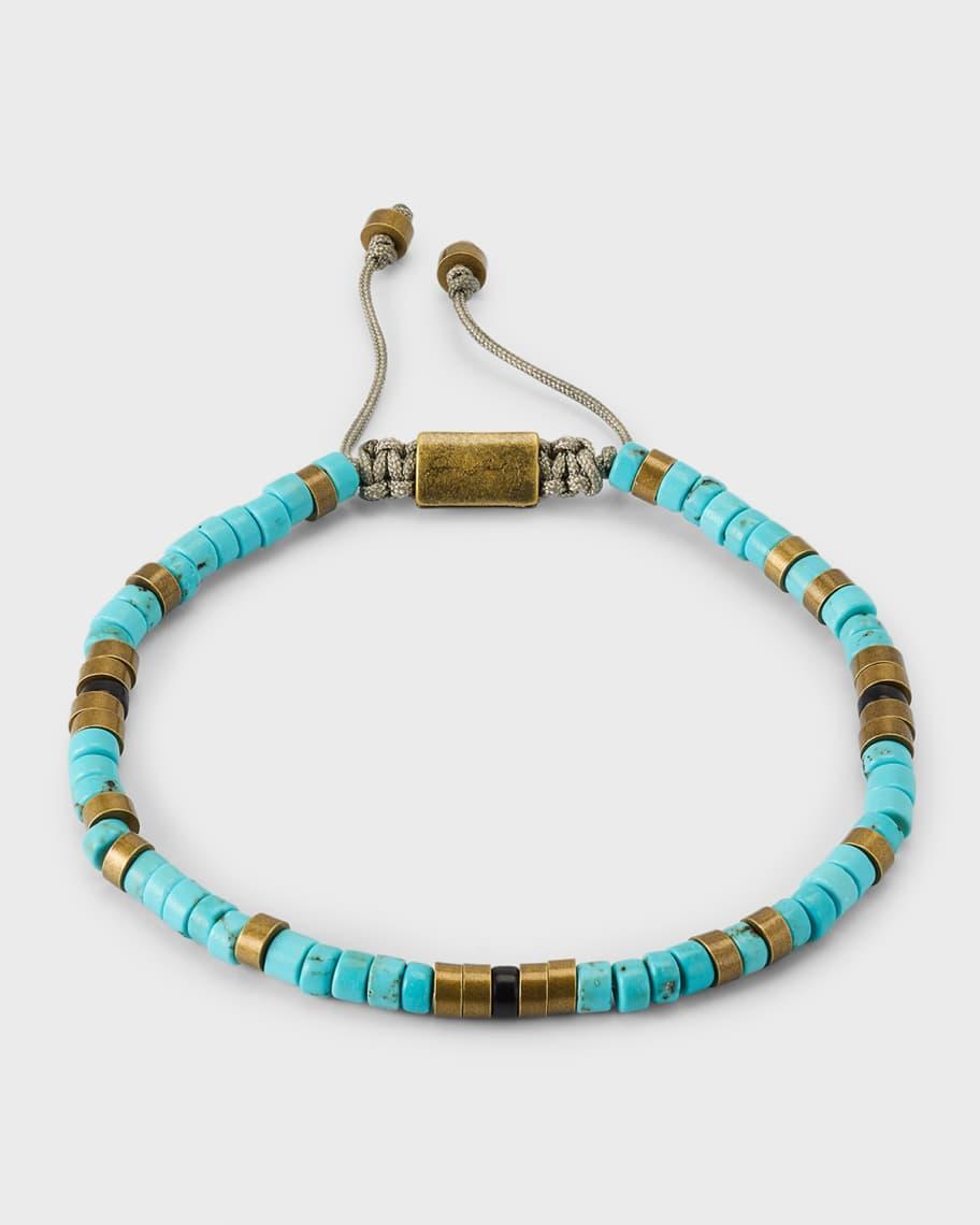 Men's Brass and Turquoise Beaded Pull Cord Bracelet Product Image