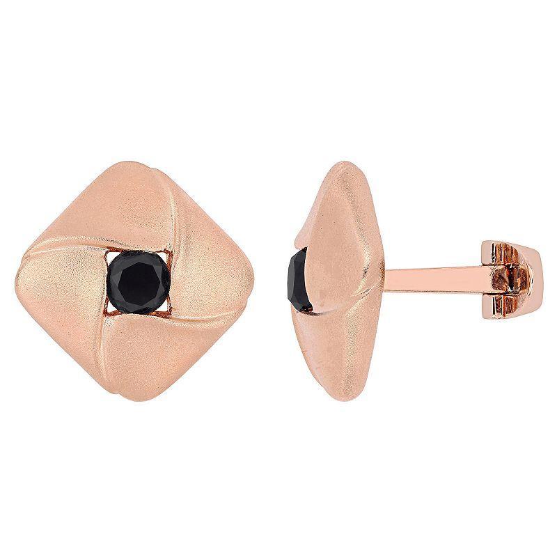 Stella Grace Mens Rose Gold Tone Sterling Silver 1 1/2 Carat T.W. Black Diamond Square Cuff Links, Pink Tone Product Image