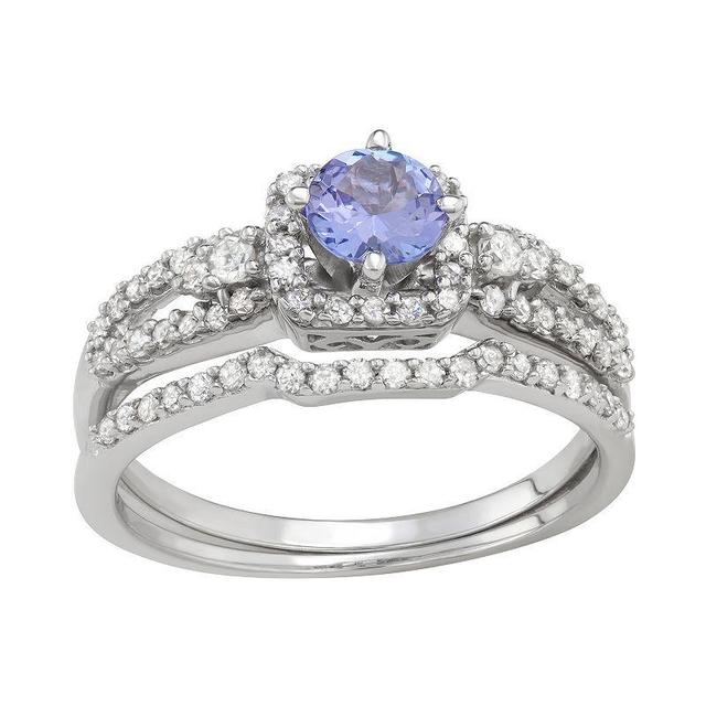 10k White Gold 1/2 Carat T.W. Diamond & Tanzanite Engagement Ring Set, Womens Purple Product Image