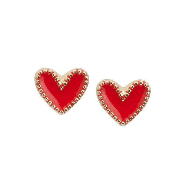 Luca + Danni Red Enameled Heart Stud Earrings, Womens, Gold Tone Product Image