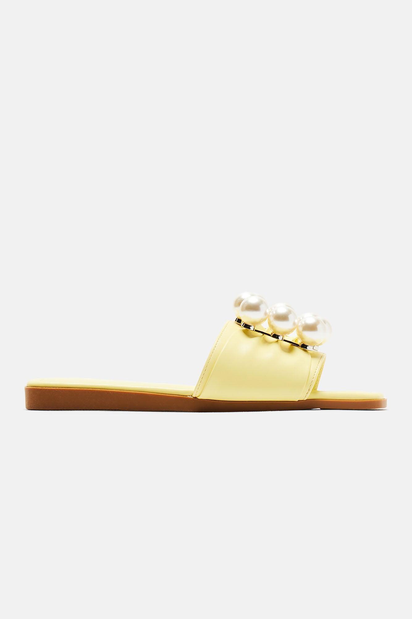 Pretty Pearls Flat Sandals - Yellow Product Image