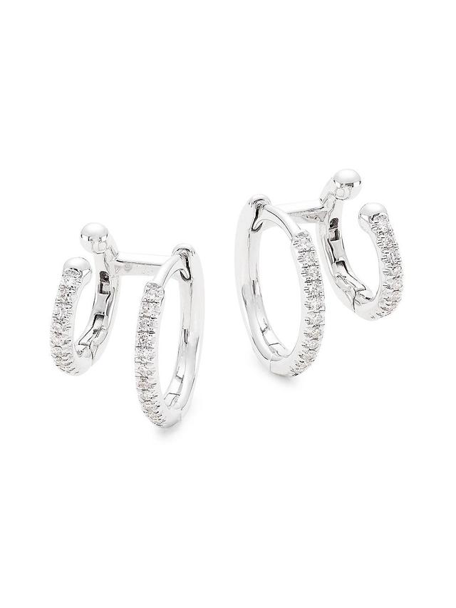 Womens 14K White Gold & 0.12 TCW Diamond Double-Hoop Earrings Product Image