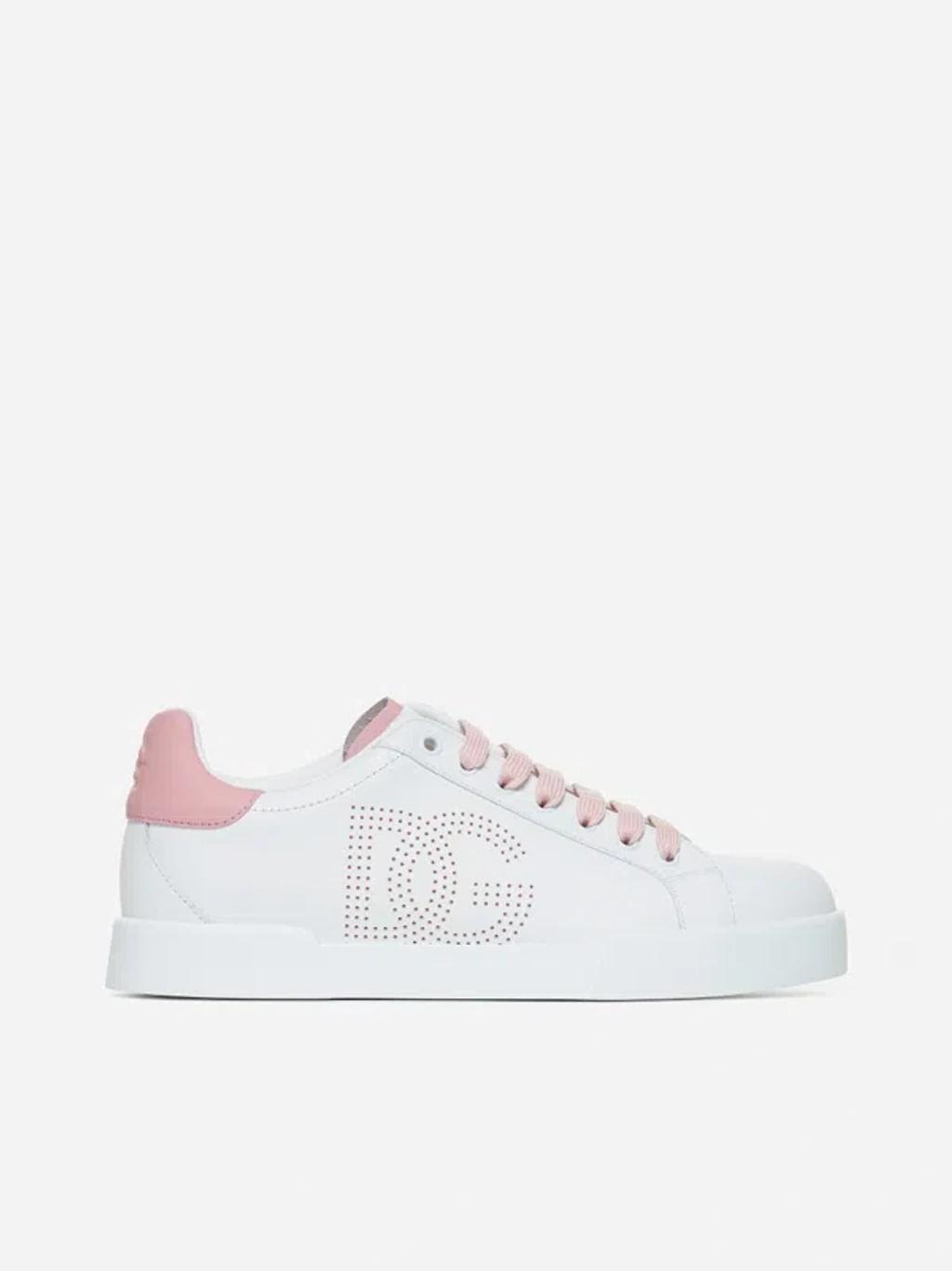 DOLCE & GABBANA Women's Portofino Low Sneakers In White,pink Product Image