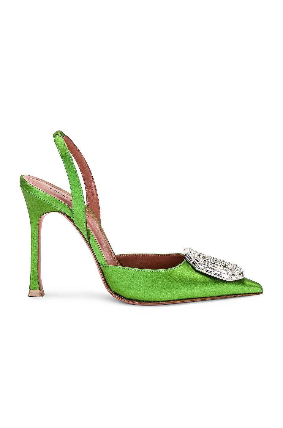 AMINA MUADDI Camelia Satin 105 Sling Heel in Green Product Image