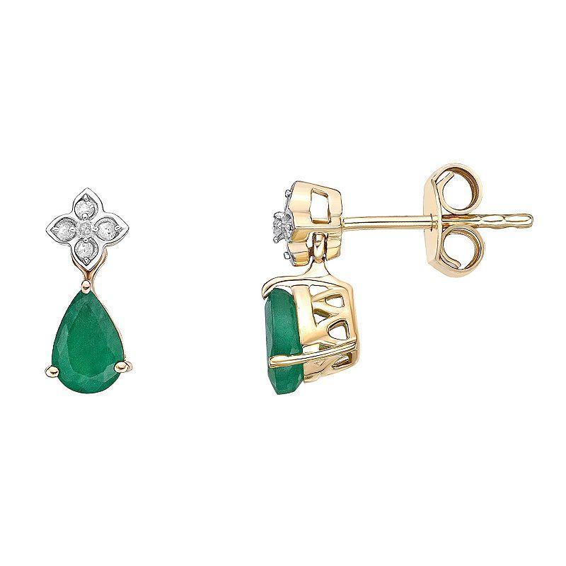 Gemminded 10k Gold Sakota Emerald & Diamond Accent Earrings, Womens Product Image