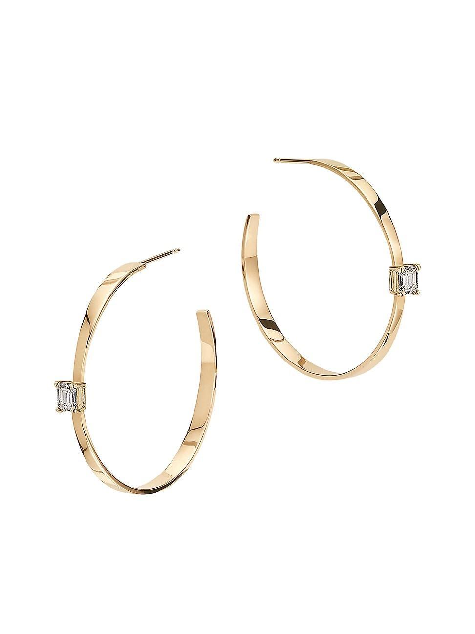 Lana Solo Emerald Cut Diamond Tapered Hoop Earrings Product Image