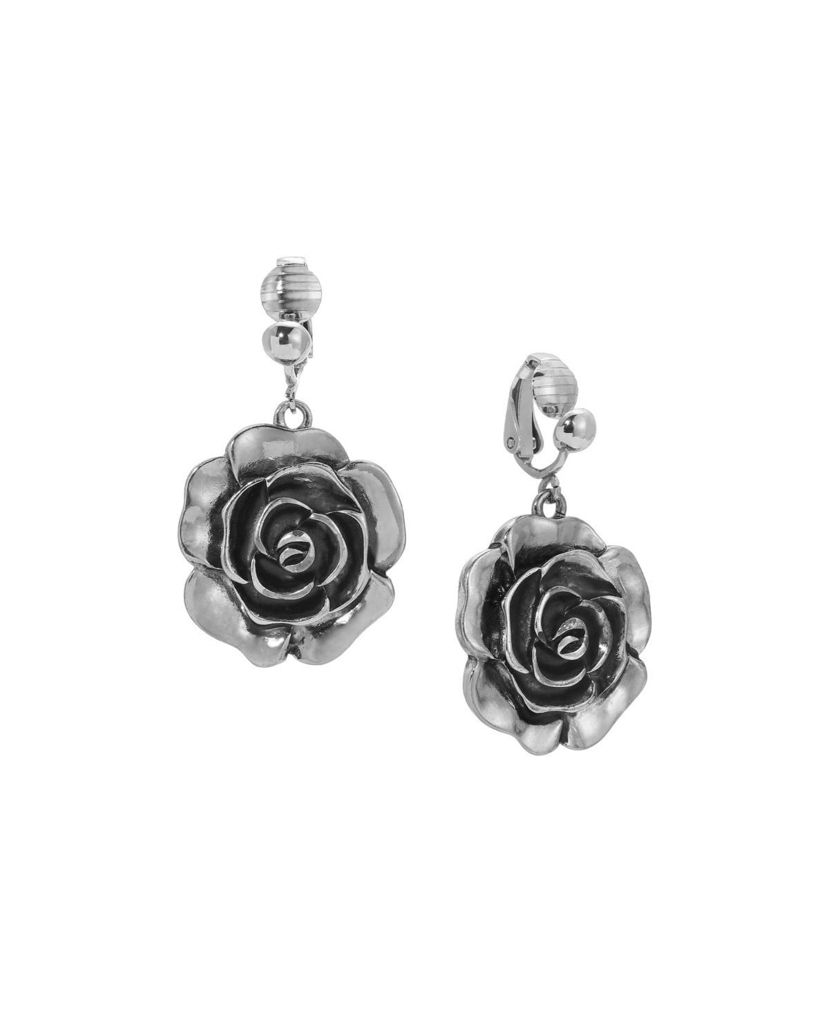 1928 Silver Tone Flower Clip-On Drop Earrings, Womens, Gray Product Image