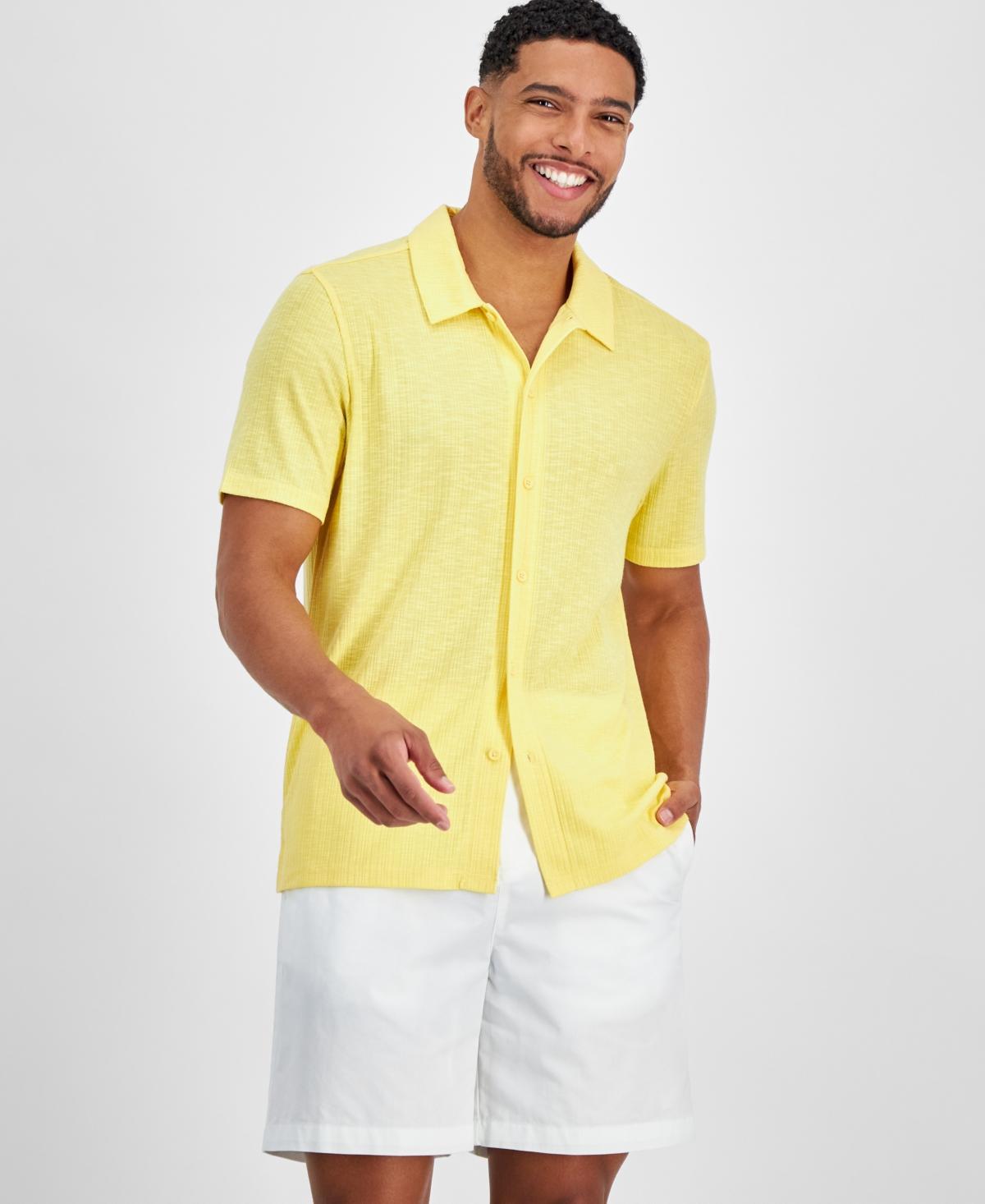 I.n.c. International Concepts Mens Regular-Fit Variegated Ribbed-Knit Button-Down Camp Shirt, Created for Macys Product Image