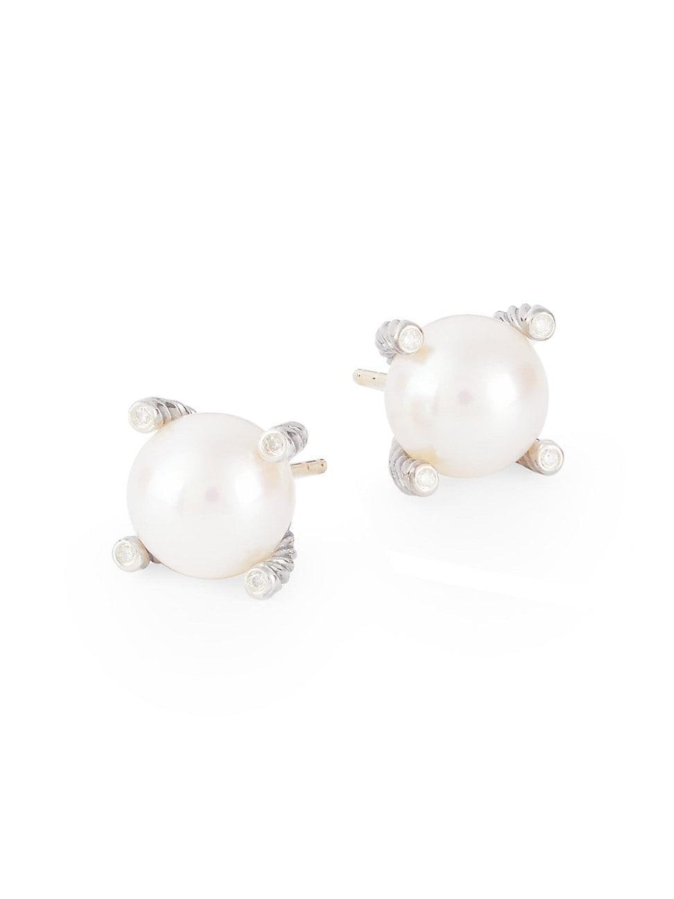 Womens Pearl Earrings with Diamonds Product Image