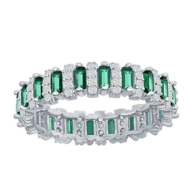 Sterling Silver Green & White Cubic Zirconia Baguette Ring, Womens Product Image