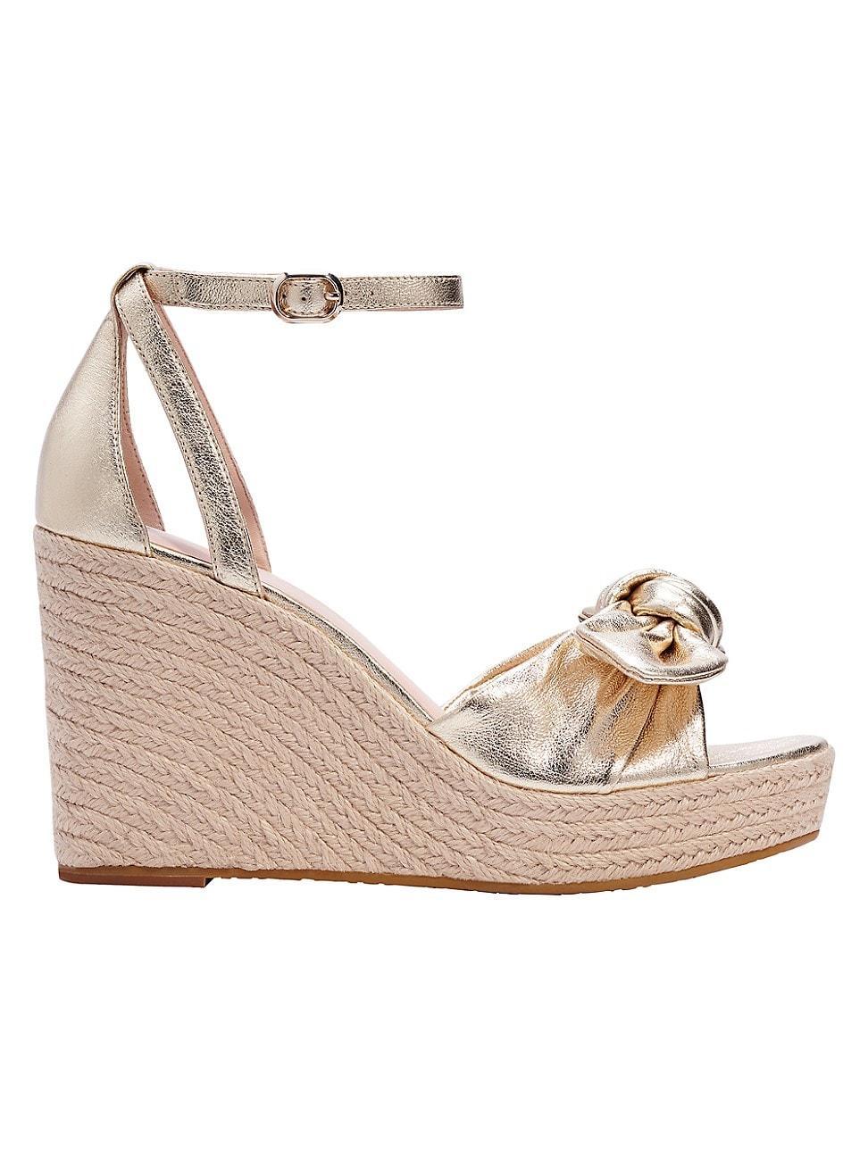 kate spade new york Tianna Metallic Leather Bow Platform Wedge Espadrille Sandals Product Image