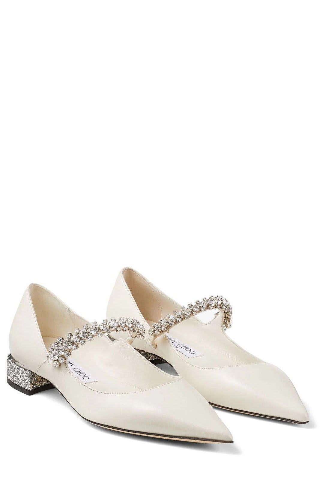 Bing Crystal-strap Ballerina Shoes In Latte/silver Product Image